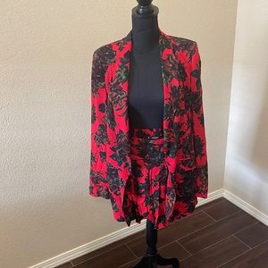 Zara Basic red floral blazer and short set size medium.
